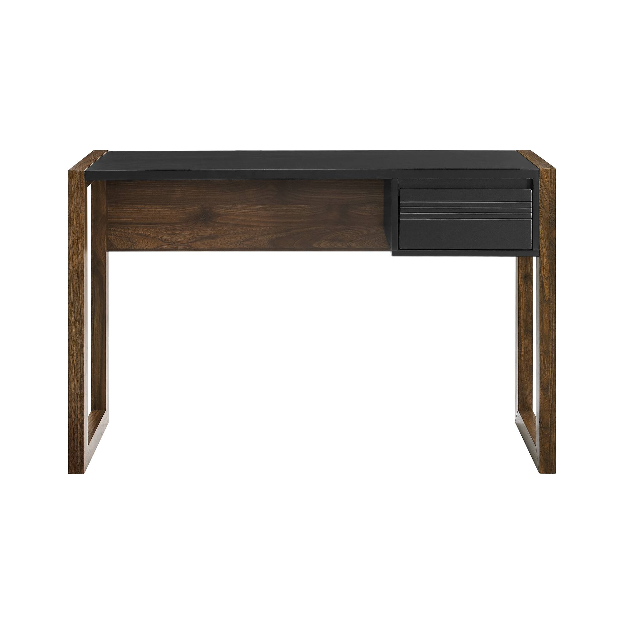 Walker Edison 46" Dark Walnut/Solid Black Fluted Drawer Writing Desk